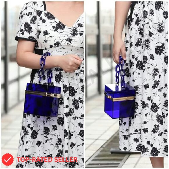 Acrylic Clear Clutch Purse Square Evening Handbag Y2K Chic Party Wear - Picture 3 of 7